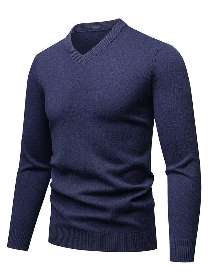 Autumn/Winter 2025 Men's High-Quality Wool V-Neck Sweater - Casual, Solid Color, Comfortable Base Layer Top.