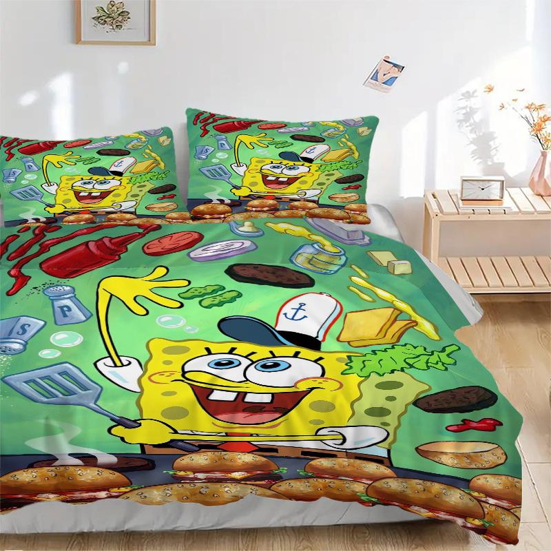 3pcs SpongeBob Cooking Adventure Print Cover Set Ultra Soft, Breathable, and Comfortable Bedding with Stylish Design for Bedroom and Guest Room Decor