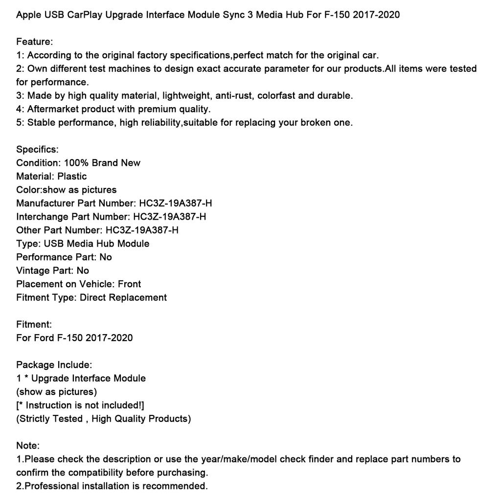 Apple USB CarPlay Upgrade Interface Module Sync 3 Media Hub For F-150 2017-2020