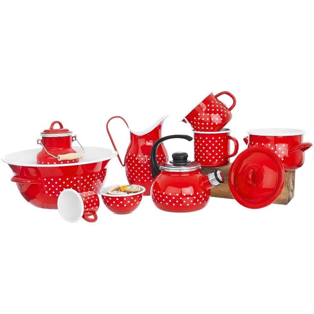 TECKA red enameled polka dot kitchen bowl 26 cm, 2.5 l