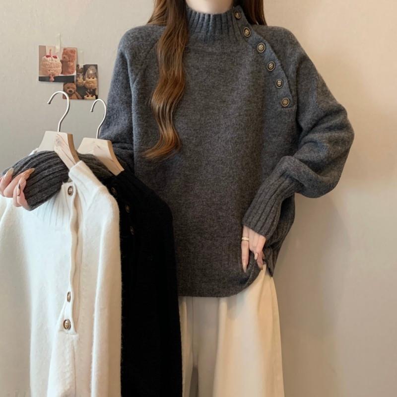 

Свитер для женщин Осень Зима Утепленный Теплый Вязаный Эластичный С длинным рукавом Водолазка Топы XXXL серый