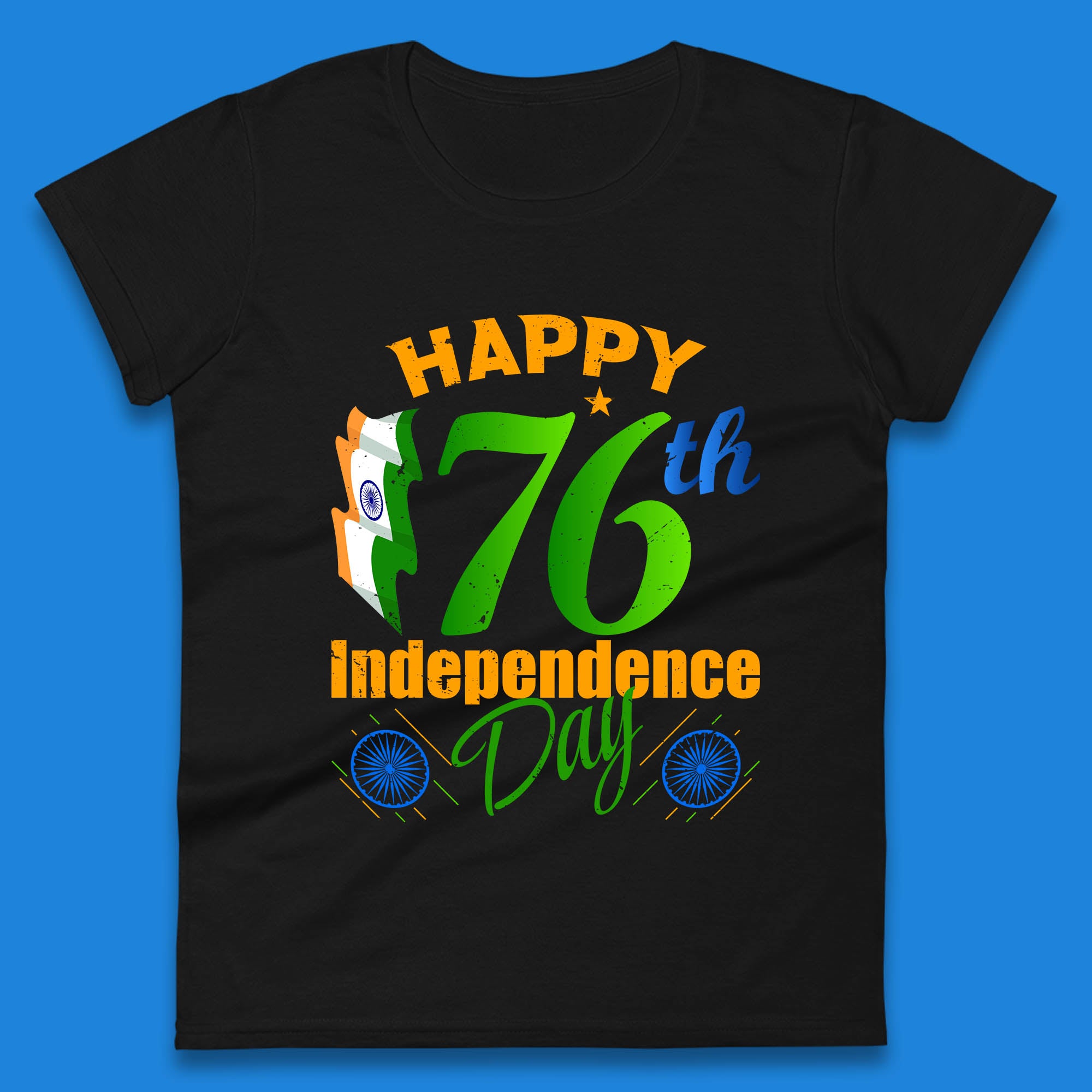 Happy India 76th Independence Day 15th August Patriotic Indian Flag Womens Tee T Shirt Mens Tops Unisex Top S