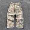 DRIPX Jeans Mimetici a Ramo Stile Americano Lavaggio Vecchio Gamba Larga Retro Larghi Tendenza Moda Jeans Dritti da Strada Pantaloni Mimetici Y2K