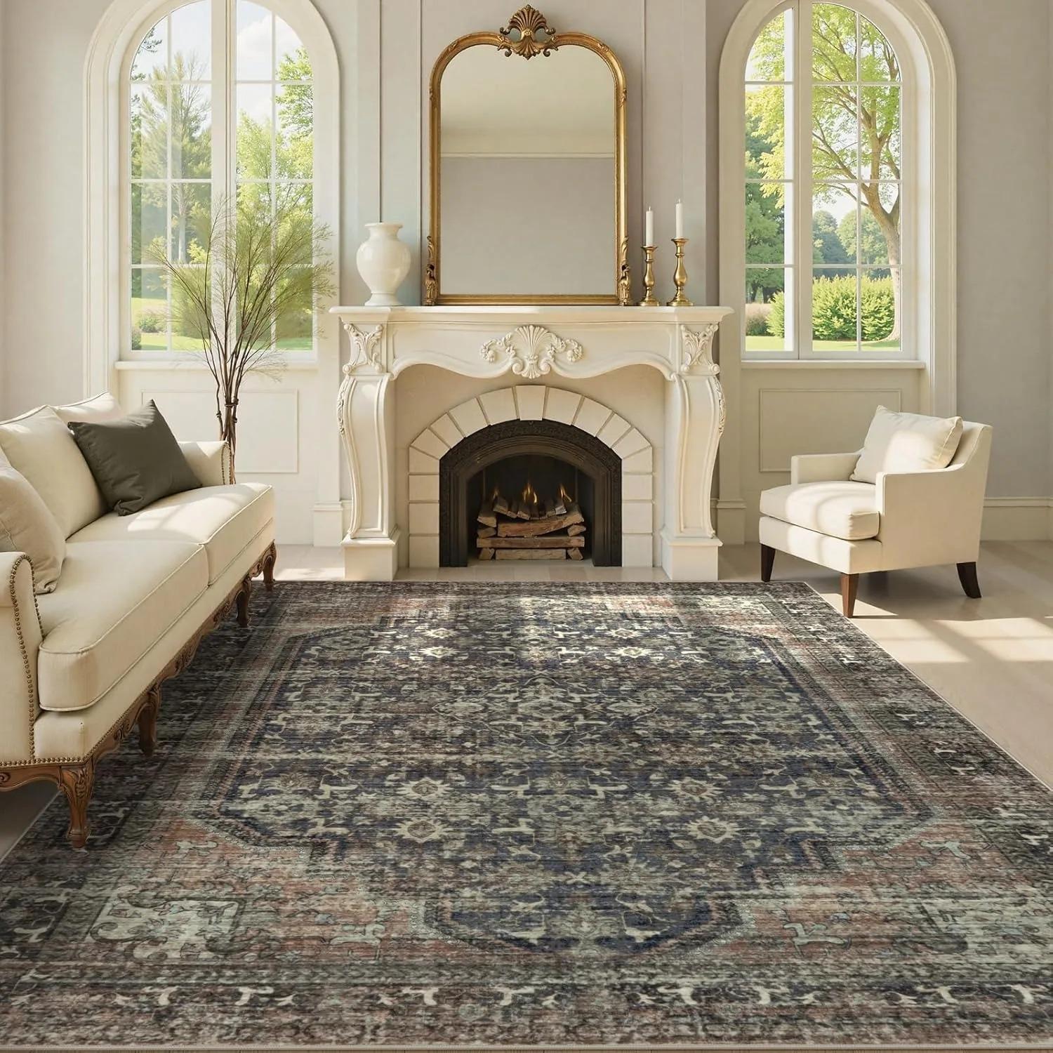 

Вінтажна Квіткова Килимова Доріжка для Вітальні Великої Площі Зелений Шавлій Килими для Спальні Машинне Прання Нековзкі Килимки під Кавовий Стіл 50x80cm