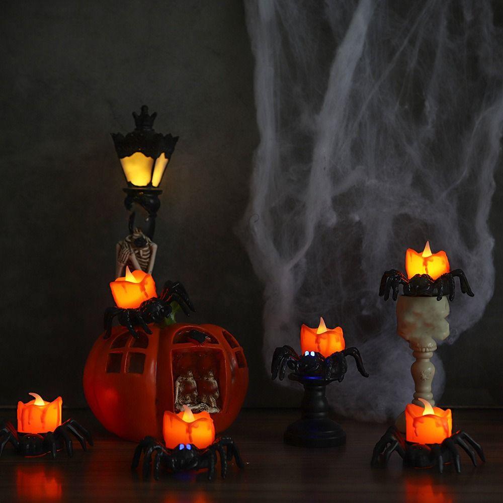 Scary Halloween Spider Pumpkin Lamp Plastic Spider Night Light Electronic Candlelight  Gift Idea