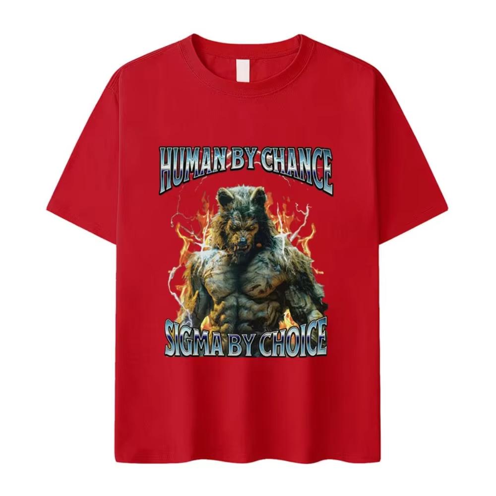 HuUnisex By Chance Sigma By Choice Funny Wolf Meme T Shirts Unisexs Vintage Fashion Cotton Short Sleeve Tshirts Y2k Women Streetwear