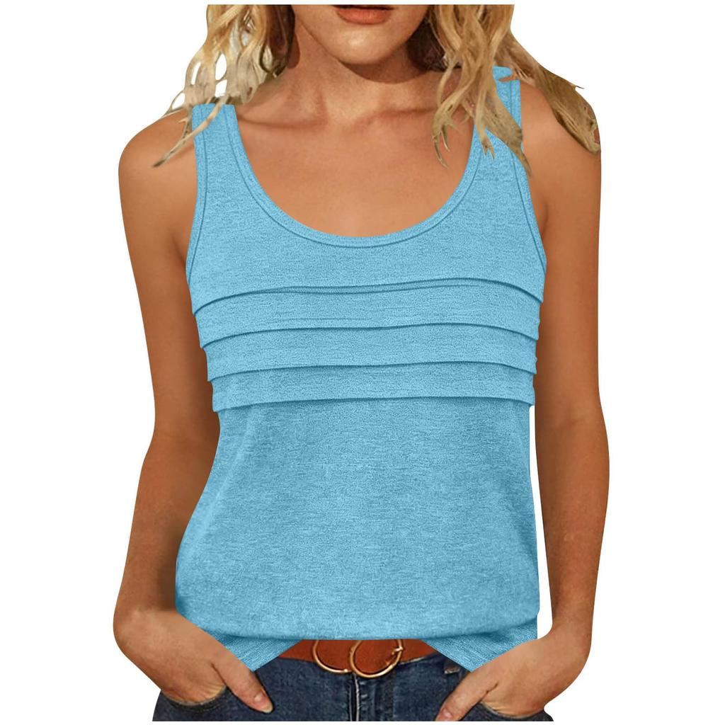 Women's Casual Tunic Tops To Wear With Leggings Sleeveless Summer Color Shirts Tanks Blouses