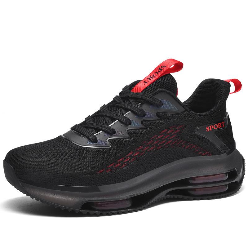 2025 Men's Shoes Trendy Dad Shoes Handsome Korean Version Large Size Fly-woven Sports Shoes Fashionable Double Air Cushion Net Running Shoes