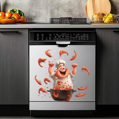 Cartoon Kok Roergebakken Garnalen, Vaatwasser Stickers, Keuken Wanddecoratie, Muurstickers, Zelfklevende Muurstickers