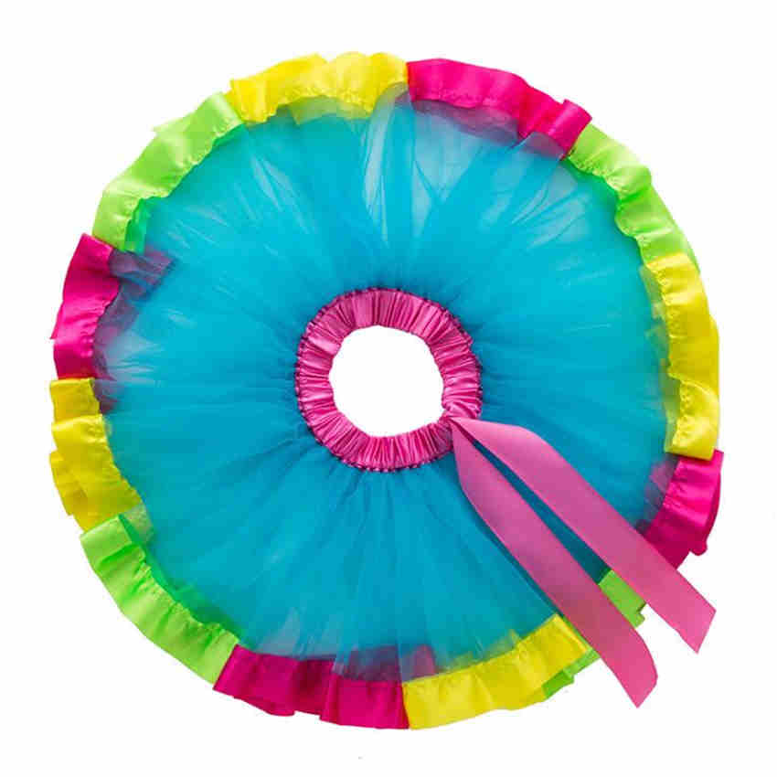 Girls Rainbow Tulle Skirs Mini Dress Princess Colorful Splicing Party Birthday Dancing Tutu Skirt