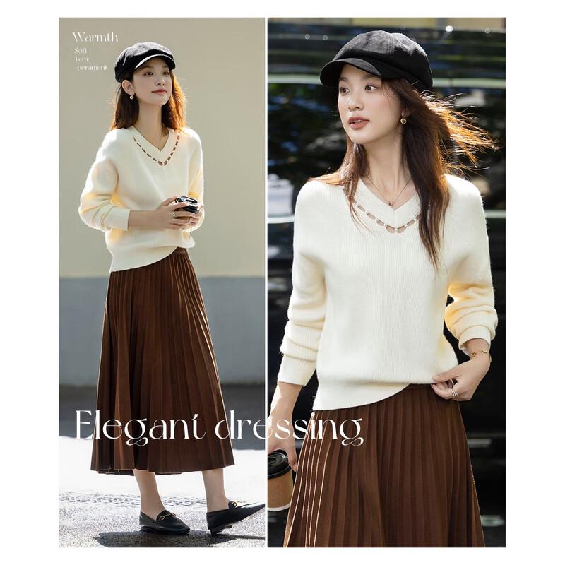 Demana Women's Ladylike V-Neck Cutout Knit Sweater