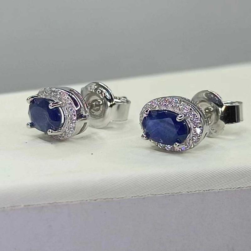 Sace Gems Kolczyki dla kobiet 925 srebro 4*6MM naturalne szafirowe kolczyki sztyfty wesele elegancka biżuteria na prezent