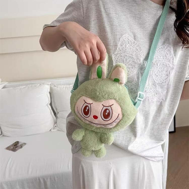 Geantă crossbody nouă Labubu: Geantă de umăr portabilă de pluș de desene animate cu păpușă de pluș și organizator pentru mărunțiș