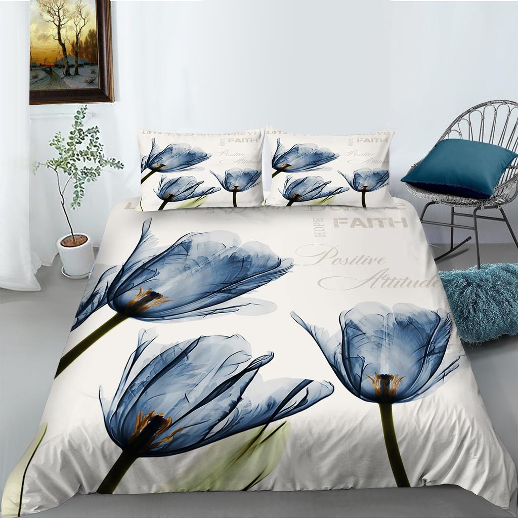 3D Flower Bedding Set King Queen Bed Duvet Cover Pillowcase 2/3pcs Women and Girls Duvet Cover Soft Quick Drying Home Textile