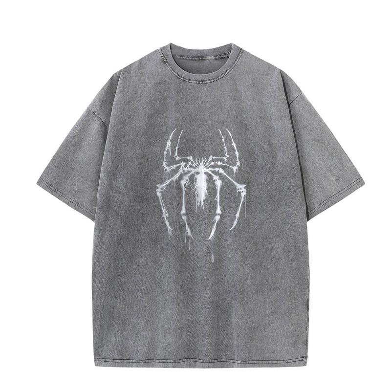 Wash Shirts Vintage Spider Graphic Washed Shirt Colorse Spider Shirt Retro Training Shirt Retro Hero Shirt
