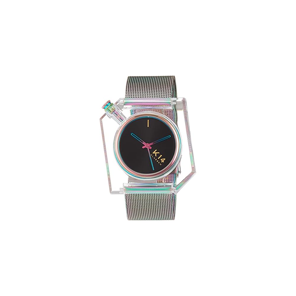 KLASSE14 Irregularly Square Rainbow Transparent Watch 40mm Men s with Mesh Strap