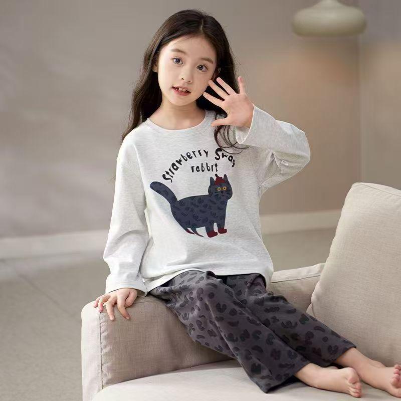 Primavera e Autunno 2026: Pigiama a Cartoni Animati con Gatto per Bambine - Manica Lunga e Pantaloni per Bambini Taglia Media-Grande