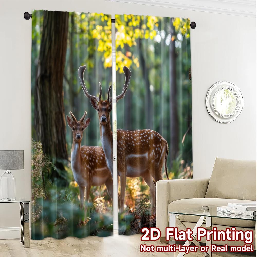 2pcs   2D FLAT PRINTING Curtains (Without Rod) Sunlit Deer Duo Modern Modern Curtains Versatile Fabric Curtains Versatile All