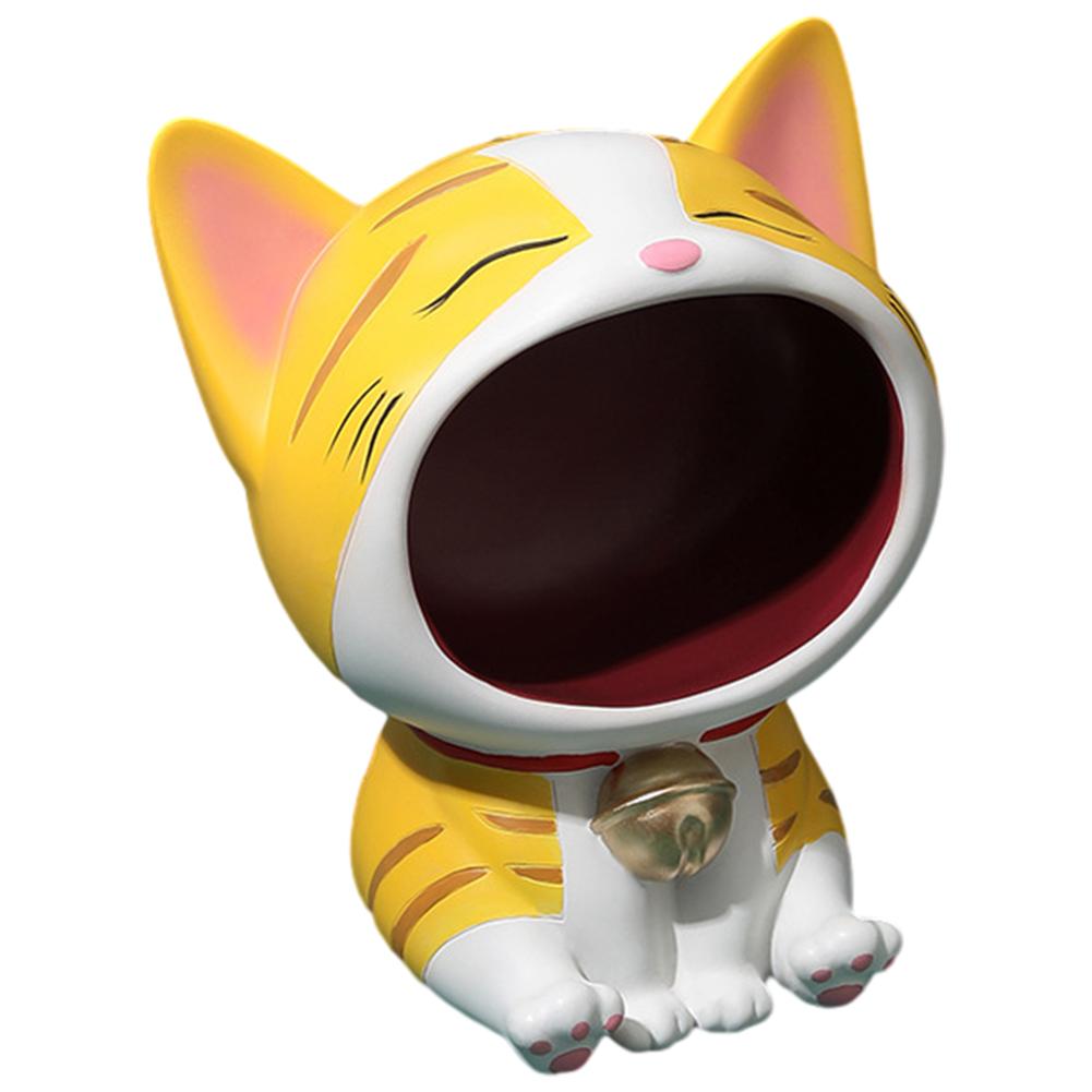 Resin Lucky Cat Statue Sculpture Table Decoration Fortune Cat Miniature Figurine Storage Box Modern Living Room Desk Home Decor