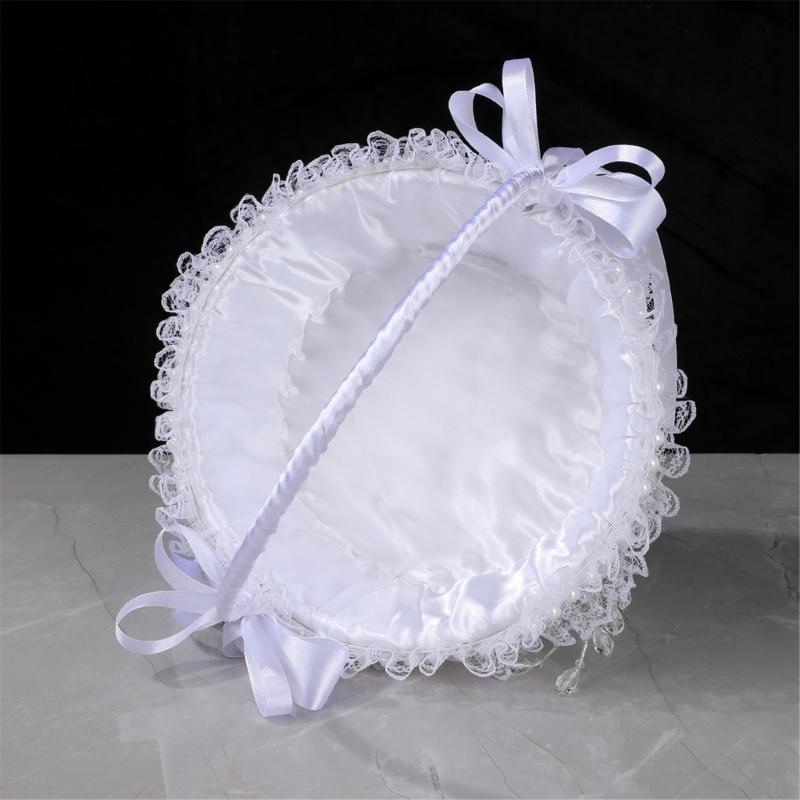 Elegant Crystal Pearls Tassels Basket For Wedding Party Decorations Handcrafted Floral Container With Silk Fabric