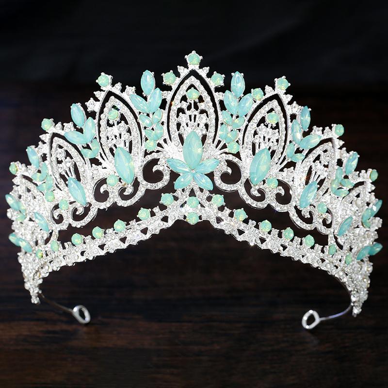 Royal Queen AB Green Crown Big Diadem Bride Tiara Crowns for Women Bridal Wedding Party Crown Hair Dress Jewelry Accessories