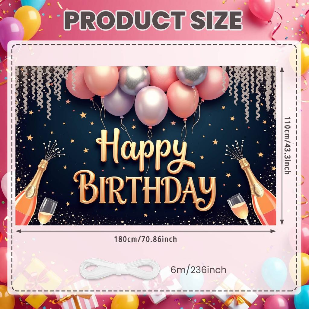 Sparkle Background Champagne Glasses Birthday Display Cheers Display Pink Balloons Party Backdrop For Women's Gathering Festive