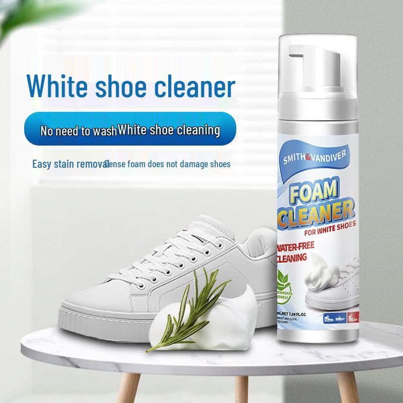 White Shoe Cleaner Mousse - Waterless Cleaning & Whitening with Brush for Sneakers