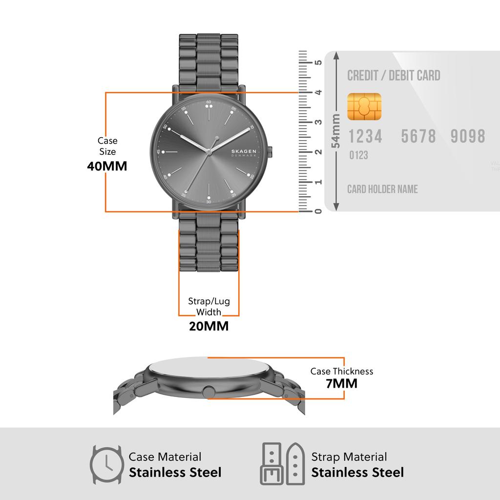 SKAGEN Men's Analog Watch SKW6951 Gunmetal Stainless Steel Bracelet Gray Sunray Dial 40mm Three-Hand Quartz 5ATM 50m