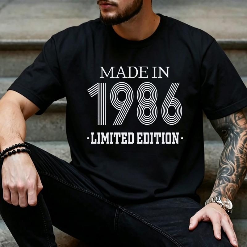 Retro Line Striped Made In 1986 Limited Edition Graphic T Shirt Unisex Vintage Birthday Short Sleeve Casual Street Tee