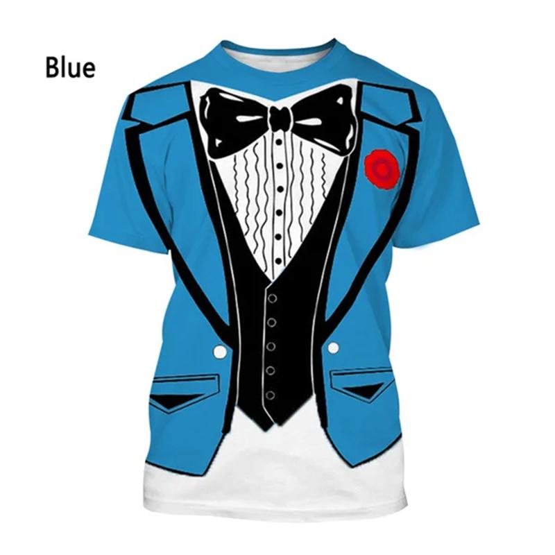 T-shirt Smoking Stampata 3D Cravatta a Papillon Vintage Completo Uomo Estate Casual Manica Corta Divertente Finto Completo Camicia Top Abbigliamento Cosplay