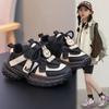 Girls Lightweight Running Sneakers Kids Soft Sole Casual Dad Shoes In Black Purple Mesh Upper