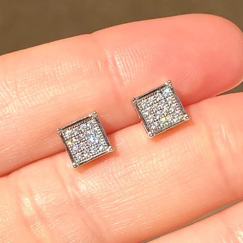 

Huitan Trendy Square Shape Stud Earrings Unisex Daily Zircon Copper Color Bright Zirconia Accessories for Engagement Ceremony