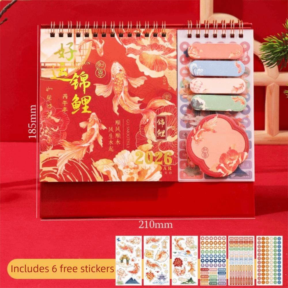 Chinese Style Desktop Paper Calendar Koi Fish Agenda Organizer  Home Office Supplies