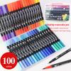 100 Colors Dual Tip Brush Art Markers Pens Fine Tip and Brush Watercolor Pens For Drawing Painting Calligraphy Art Supplies