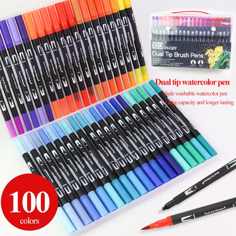 100 Colors Dual Tip Brush Art Markers Pens Fine Tip and Brush Watercolor Pens For Drawing Painting Calligraphy Art Supplies