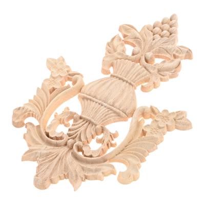 1PC Wood Appliques Onlays Center Wooden Carved Decal Unpainted Decorative Carving for Door Wall Cabinet Bed Sofa DIY Furniture