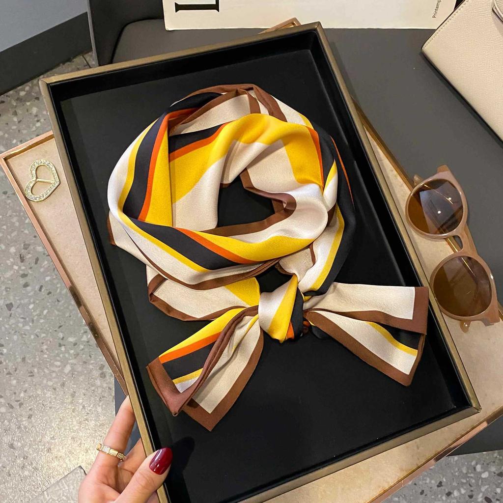 Small Silk Scarf Women's Spring and Autumn Thin Korean Version Versatile Thin and Narrow Long Scarf Tied Hair Temperament Square Scarf with Suit Shirt