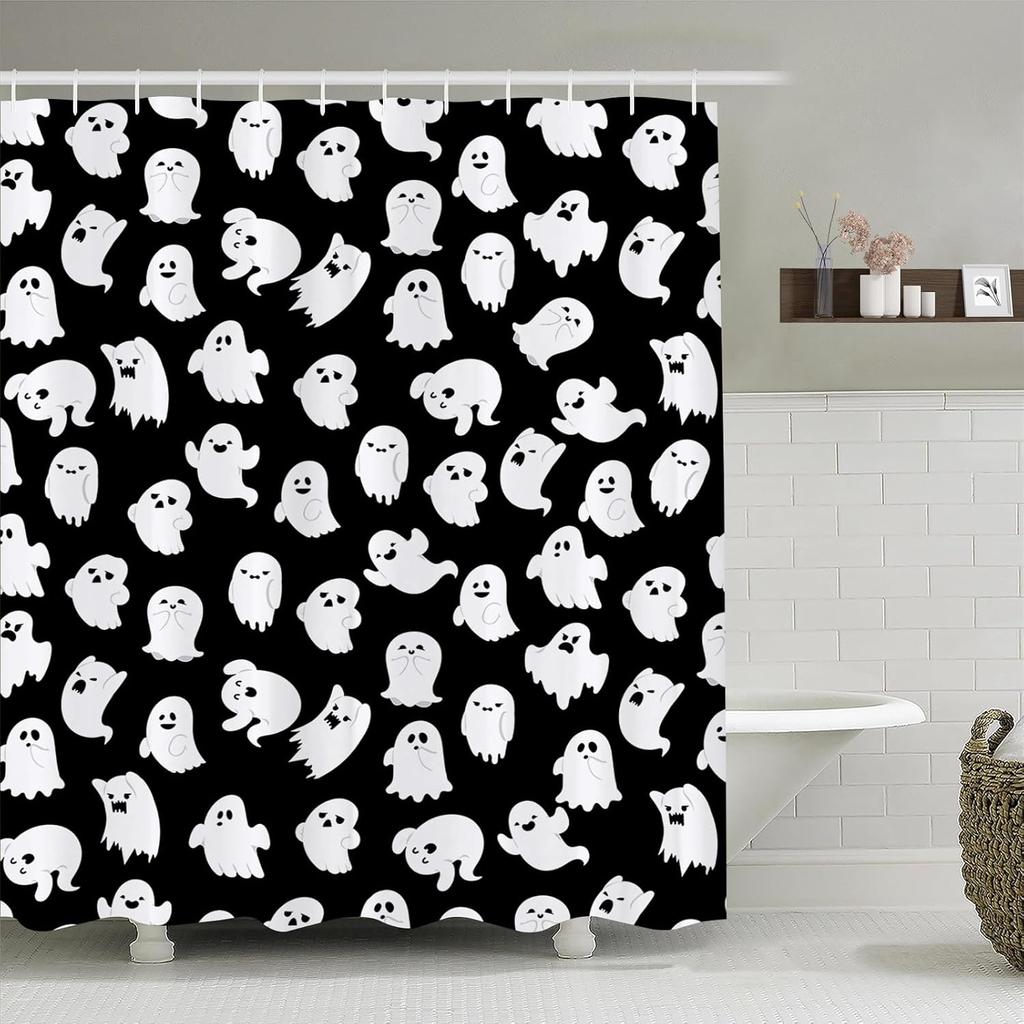 Christmas Shower Curtain Snowflake Bathroom Curtain, Merry Christmas Bathroom Decoration Blue Cartoon Snowman Bathroom Decor
