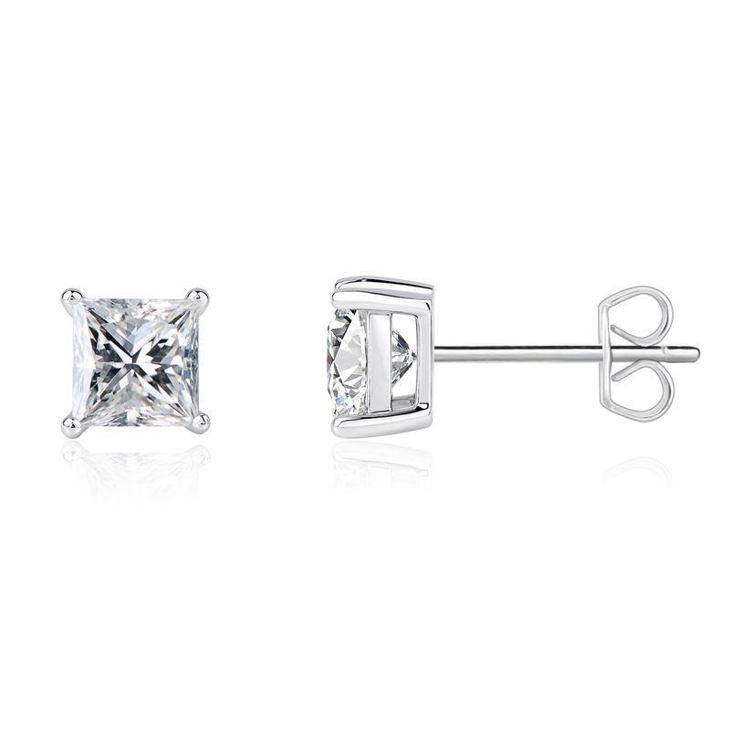 Versatile S925 Sterling Silver Moissanite Princess Cut Stud Earrings, PT950 Platinum-Plated, 1 Carat Fashionable Ear Jewelry 925 Silver