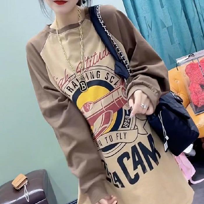 

Женский топ с длинными рукавами и принтом в виде букв, размер плюс, Tide 4XL хаки