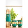 Copper Drinkware In Green Silk Finish, Set of 2 Glass and 1 Bottle, Volume - Glass 320 ML, Bottle 950 ML