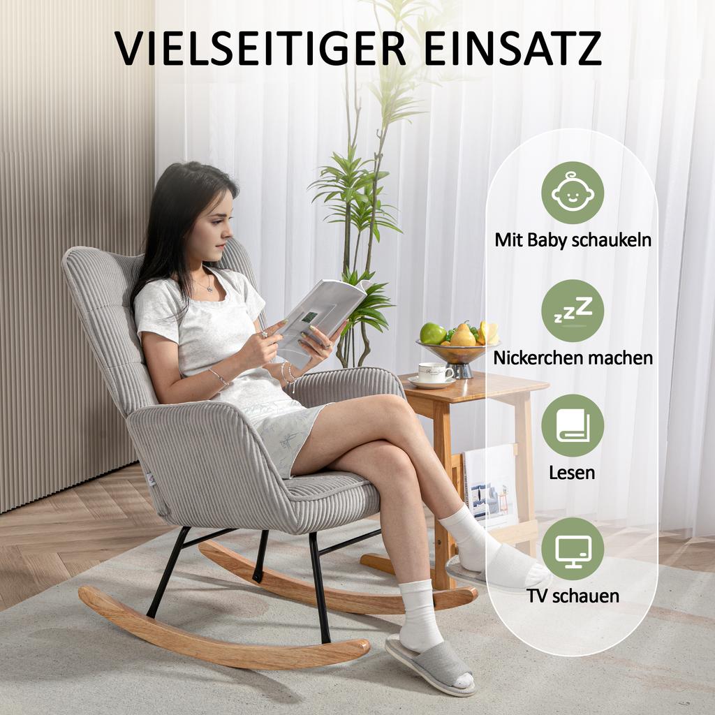 Rocking Chair, Beech Wood Rockers, Thick Padding, Dark Green, Up to 120 kg