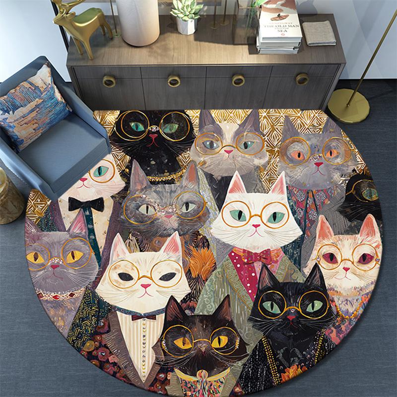Cats Round Area Rug,Carpet Rug for Living Room Bedroom Sofa Playroom Decor,Non-slip Floor Mat