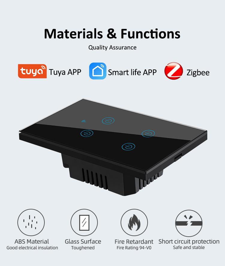 For Zigbee 2 Gang Smart Tempered Glass Wall Touch Panel Switch Remote Control 10A ABS Neutral Light Power Switch Alexa/Google
