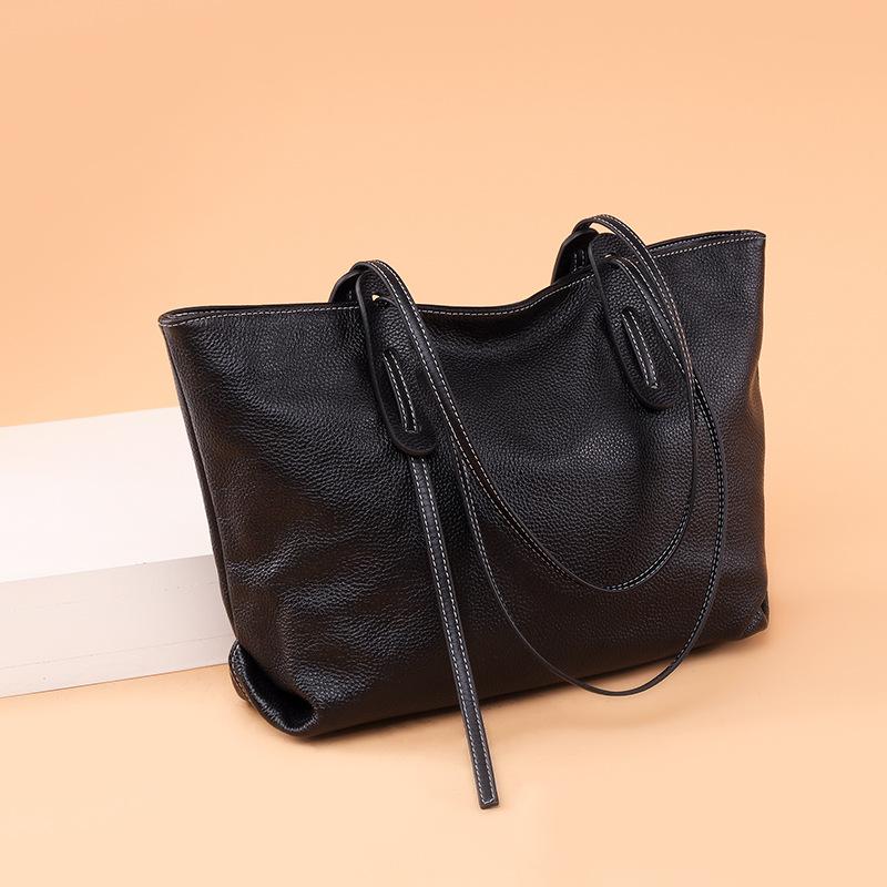 Leather large bag women's new trendy fashion simple shoulder bag first layer cowhide large capacity tote bag