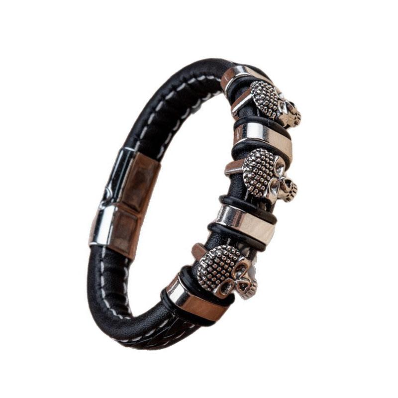 Bracciale in Pelle Teschio Scheletro Punk Gotico per Uomo Steampunk Statement Mano Nuovo Chiusura Magnetica Braccialetti a Polsino in Pelle