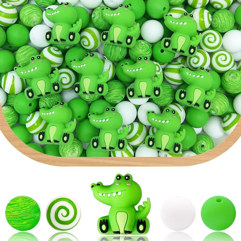 

25/32PCS Frog Crocodile series silicone bead set, perfect for DIY handmade crafts such as keychains, necklaces, bracelets, etc