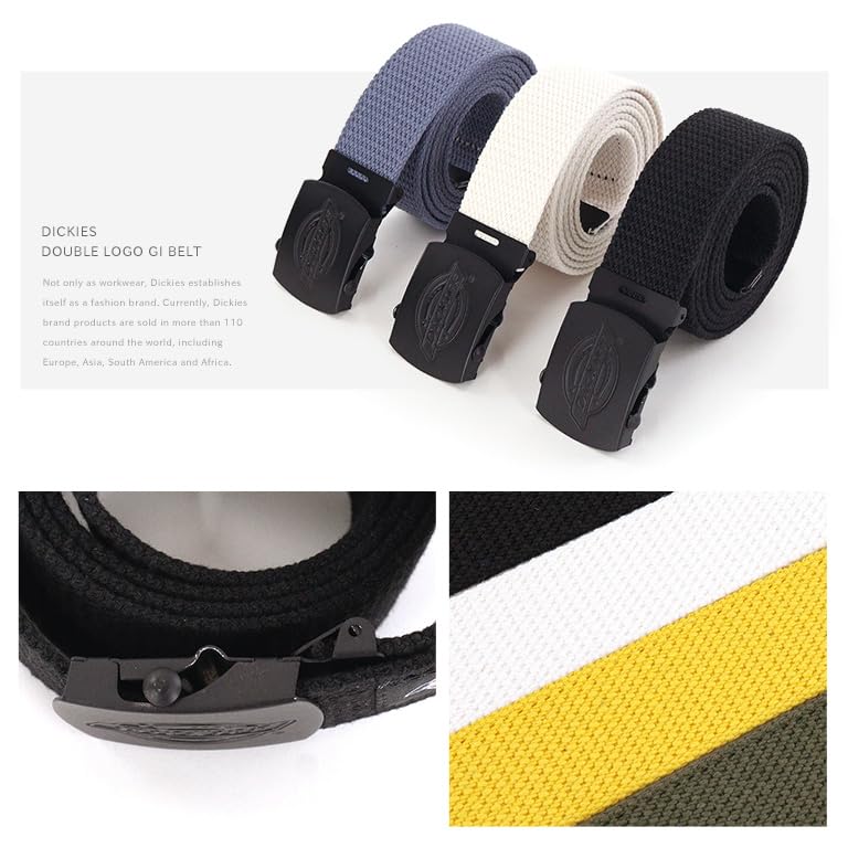 Dickies GI Belt Gacha Belt 32mm Width Double Logo Black Buckle Limited Edition DS0112ZN Cotton Blend Belt White (06)