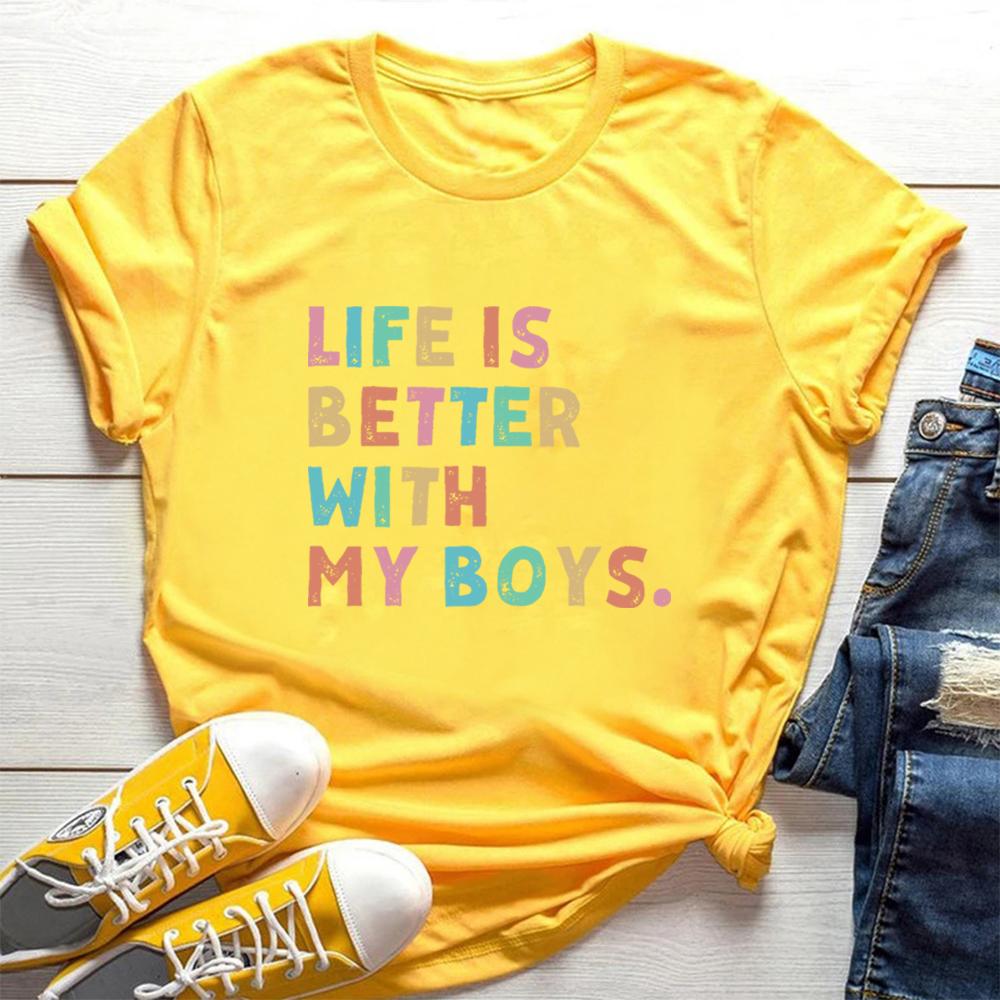 Life Is Better with My Boys T Shirt Mom of Boys Tshirt Mama Boy Shirts Fashion Women Short Sleeves Tops Mothers Day Gift