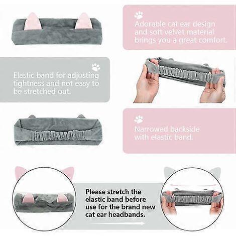 Elastic Makeup Headbands With Cat Ears, 3 Pieces